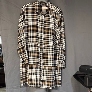 LOFT Black and White Plaid Asymmetrical Dress